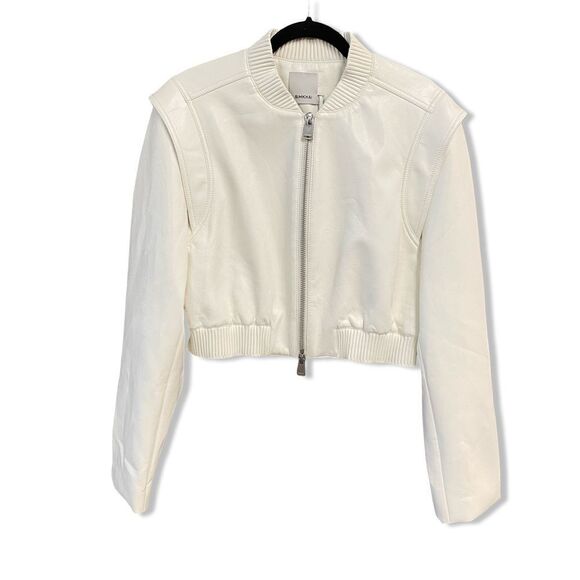 $645 Jonathan Simkhai Doreen Faux Leather Bomber Jacket Ivory NWT Revolve L - Picture 8 of 14